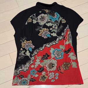 Roberto Cavalli Vintage 2003 Chinoiserie Collection Black & Red Cap Sleeve Top